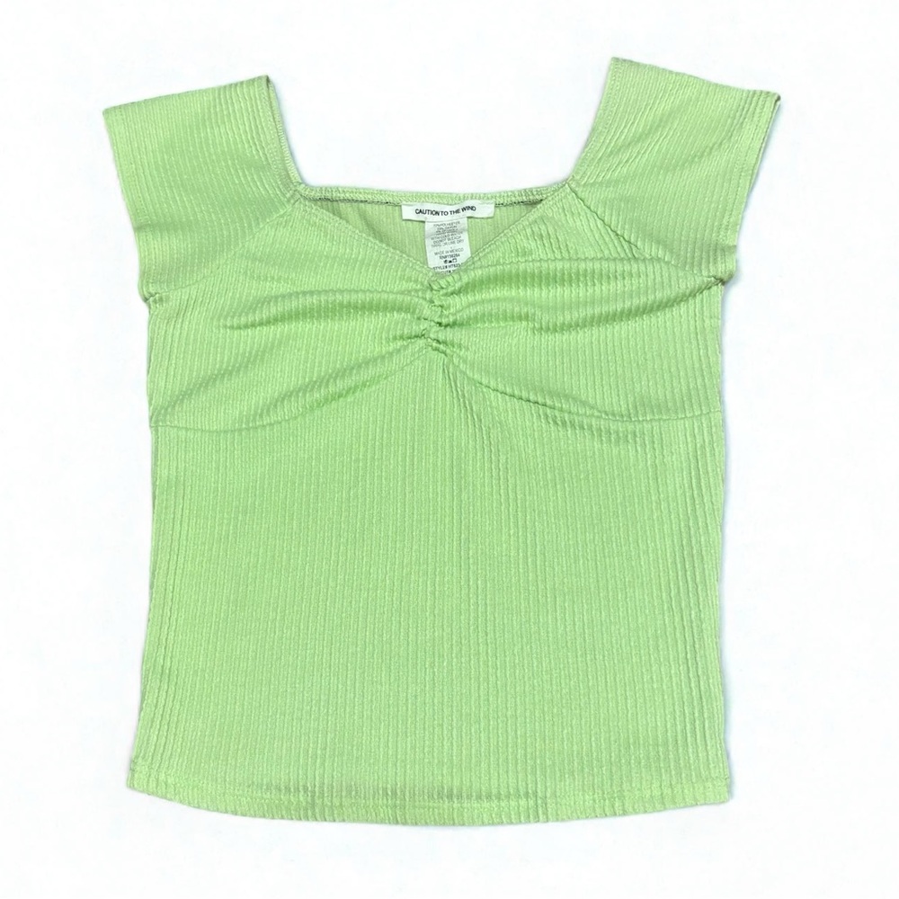 Caution To The Wind Bright Green Ribbed Crop Top